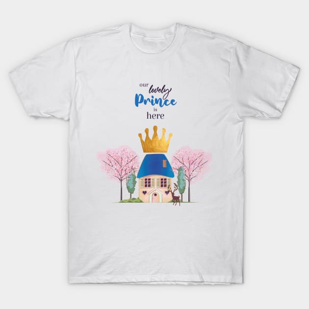 Baby Boy Crowned Blue Gold Fairy Prince Castle T-Shirt by Space Sense Design Studio